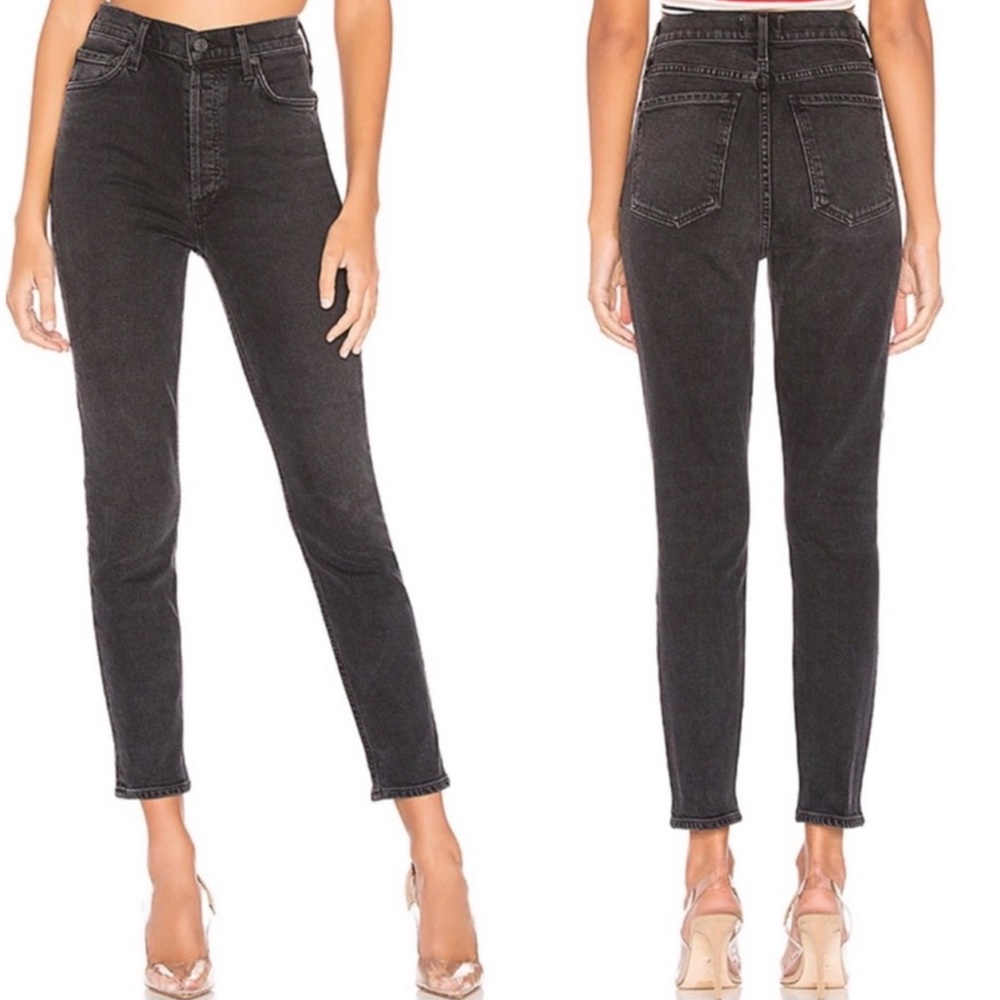 AGOLDE Nico High Rise Slim JeanVirtue Sz 24 Black Button Fly Revolve Luxury